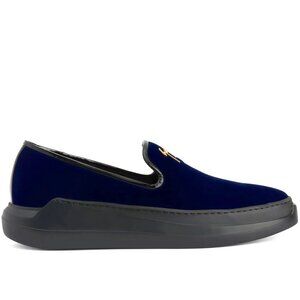 Giuseppe Zanotti Men's Conley Italian Blue Velvet Loafers, US 10, IT 43